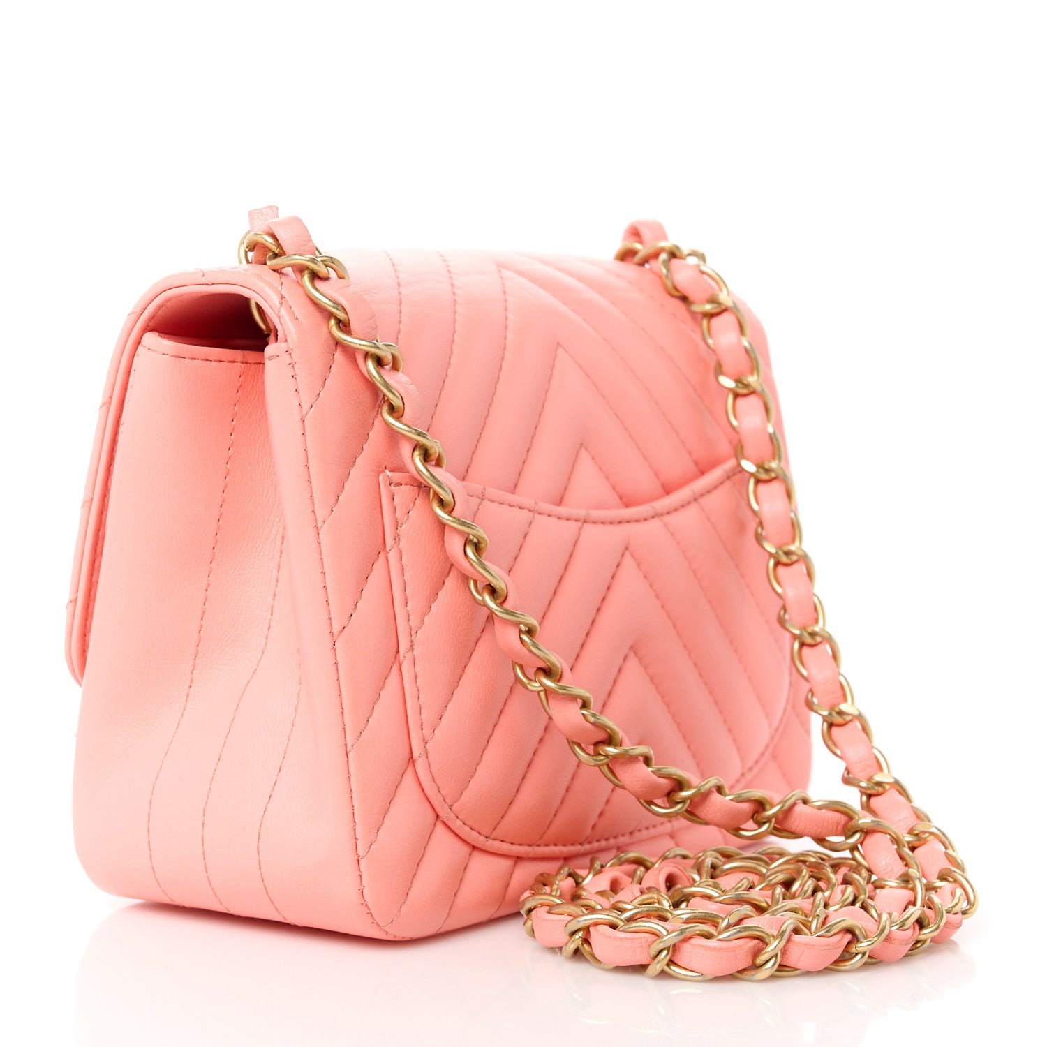Chanel Lambskin Chevron Quilted Mini Square Flap Pink 3 of 11
