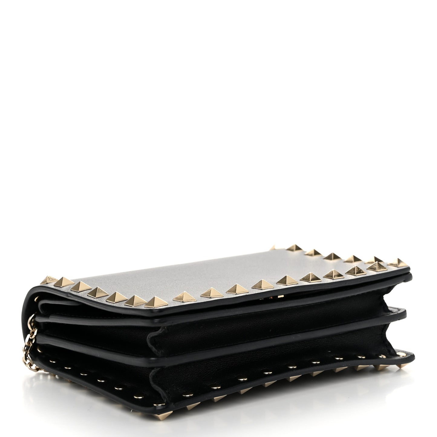 Calfskin Rockstud Wallet On Chain Black