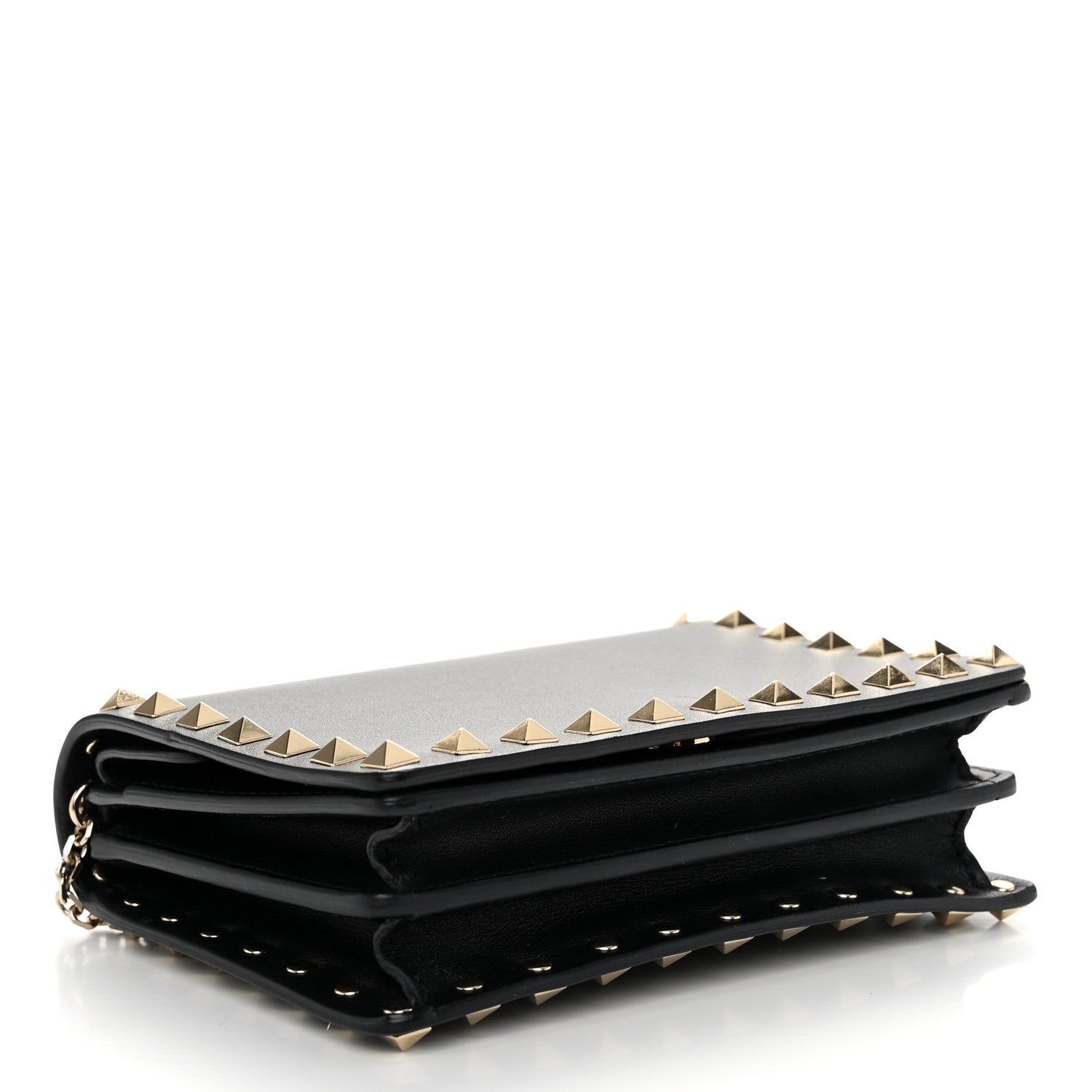 Valentino Garavani Calfskin Rockstud Wallet On Chain Black 4 of 10