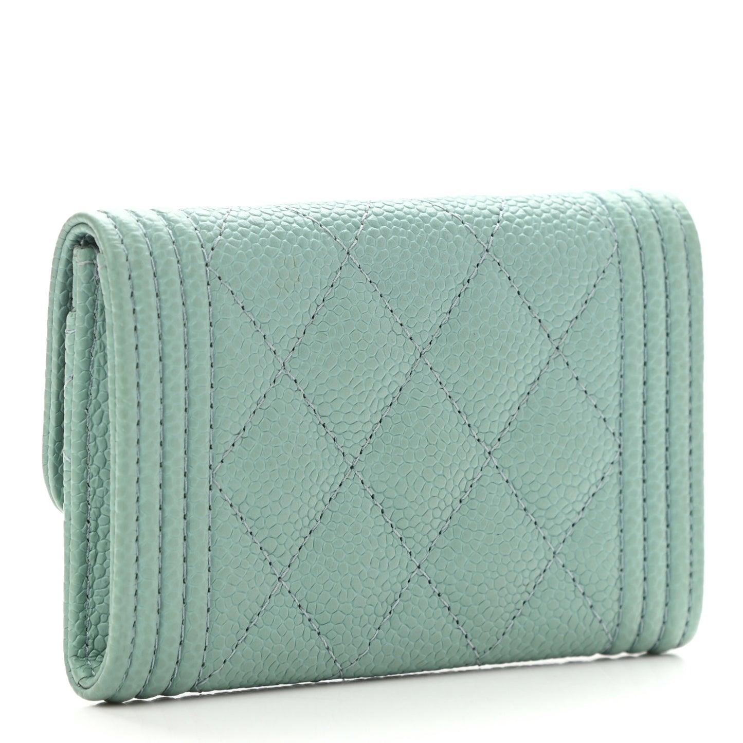 Caviar Quilted Boy Flap Card Holder Light Blue