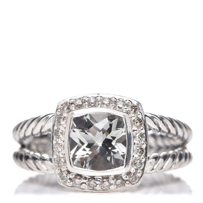 David Yurman Sterling Silver Diamond Prasiolite 7mm Petite Albion Ring 54 7 1 of 5