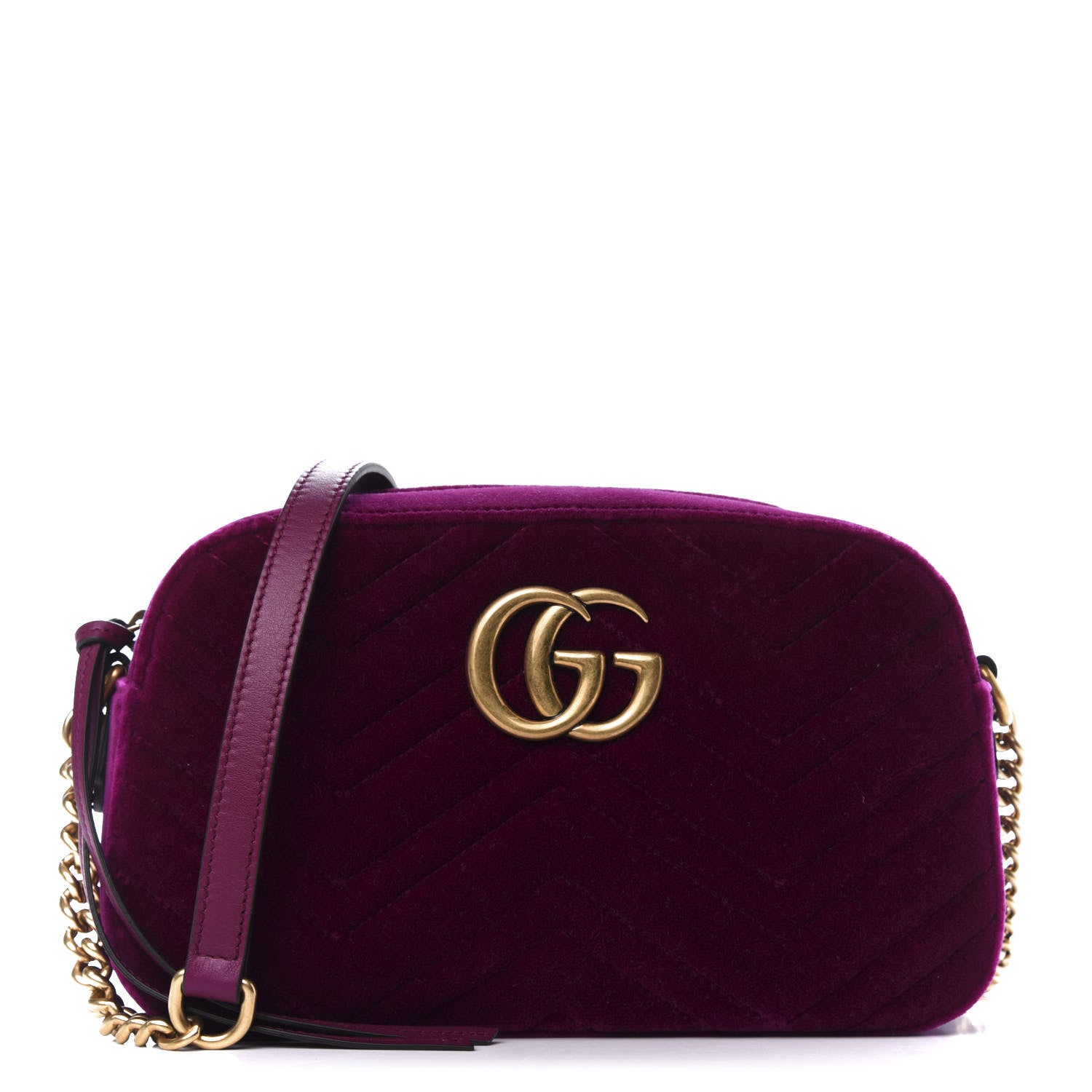 Gucci Velvet Matelasse Small GG Marmont Chain Shoulder Bag Fuchsia Violet Cyclamen 1 of 9
