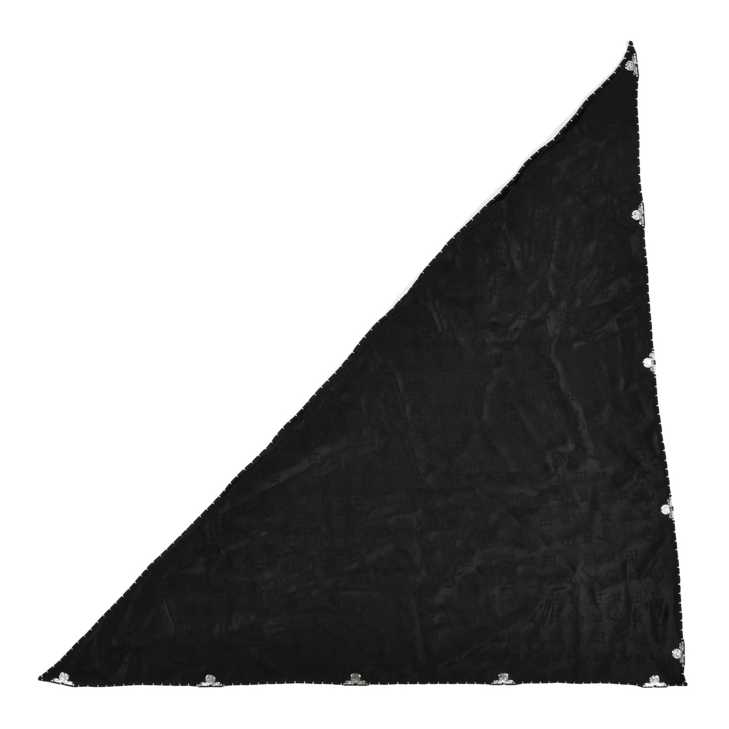 Silk Strass Monogram Flower Crown Triangle Scarf Black