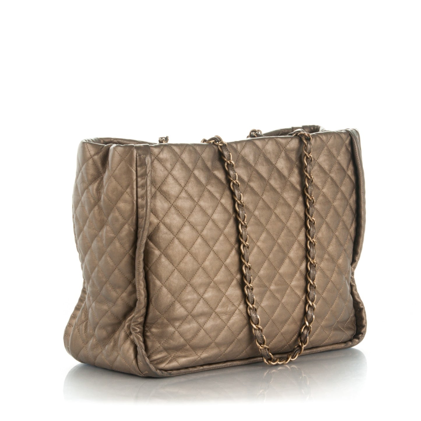 Metallic Calfskin Quilted Large Istanbul Tote Gold