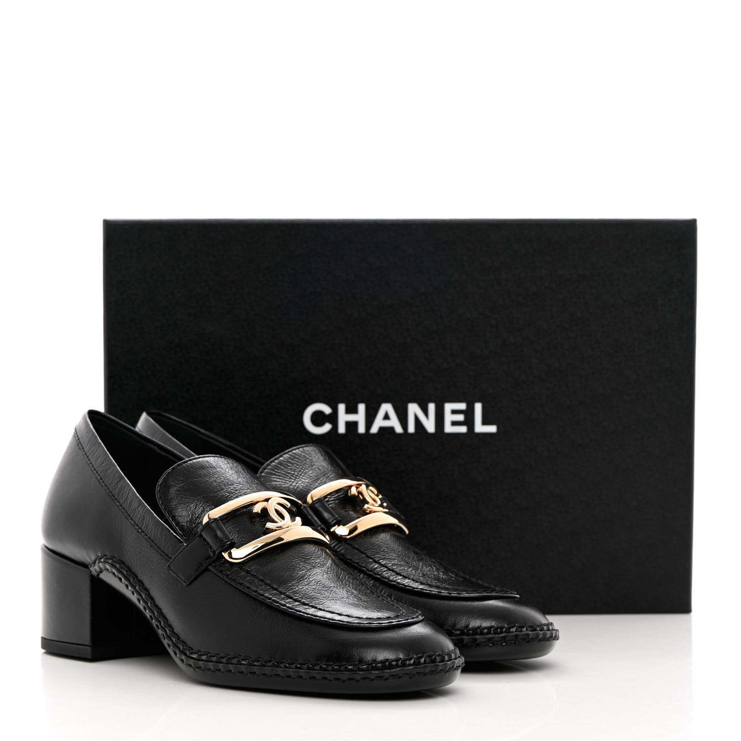 Chanel Shiny Calfskin Metal CC Loafers 37 Black 9 of 9
