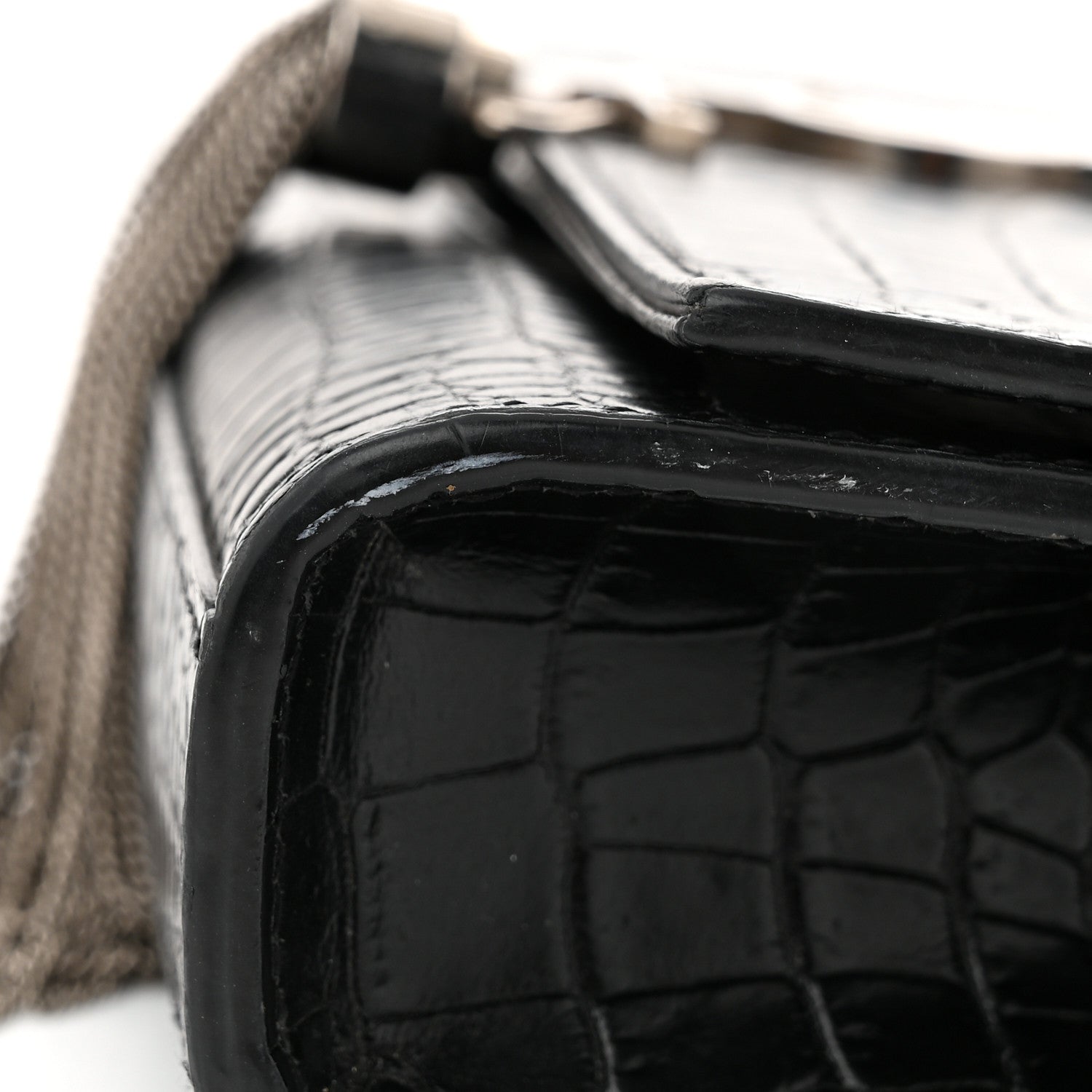 Saint Laurent Calfskin Crocodile Embossed Small Classic Monogram Kate Tassel Satchel Black 11 of 11
