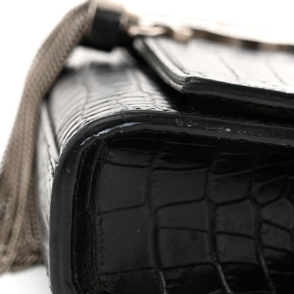 Saint Laurent Calfskin Crocodile Embossed Small Classic Monogram Kate Tassel Satchel Black 11 of 11