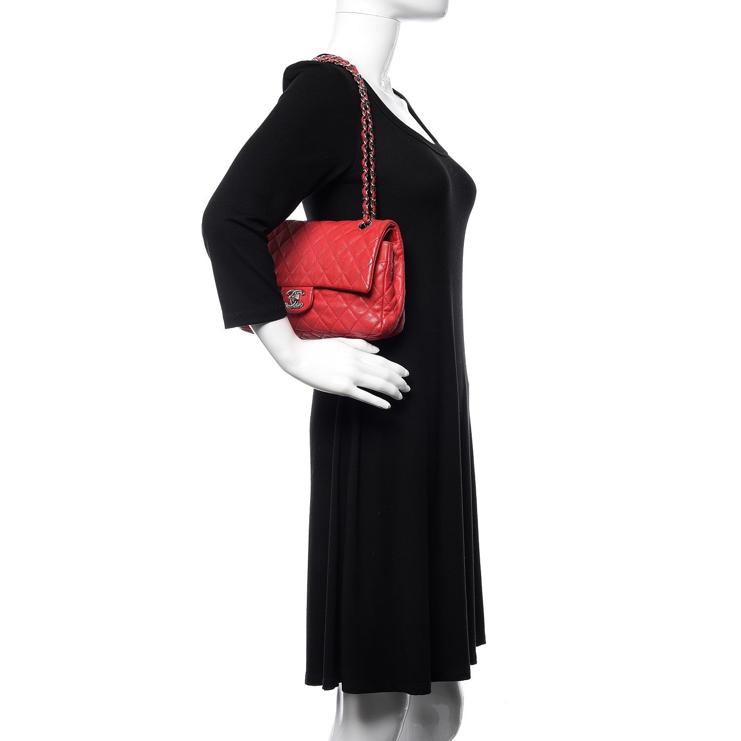 Chanel Washed Caviar Quilted Medium Double Flap Red 2 of 14