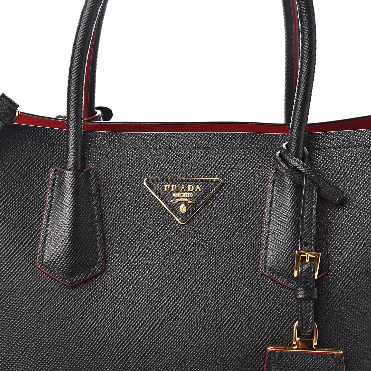 Saffiano Cuir Medium Double Bag Black Fuoco