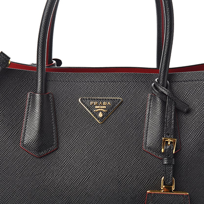 Prada Saffiano Cuir Medium Double Bag Black Fuoco 10 of 10