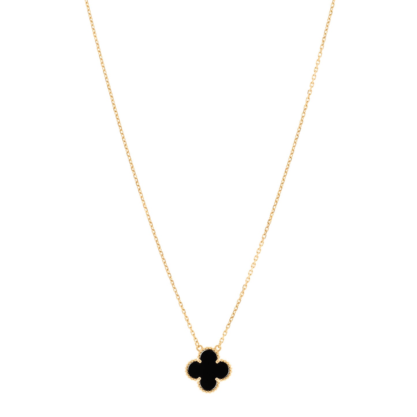18K Yellow Gold Black Onyx Vintage Alhambra Pendant Necklace