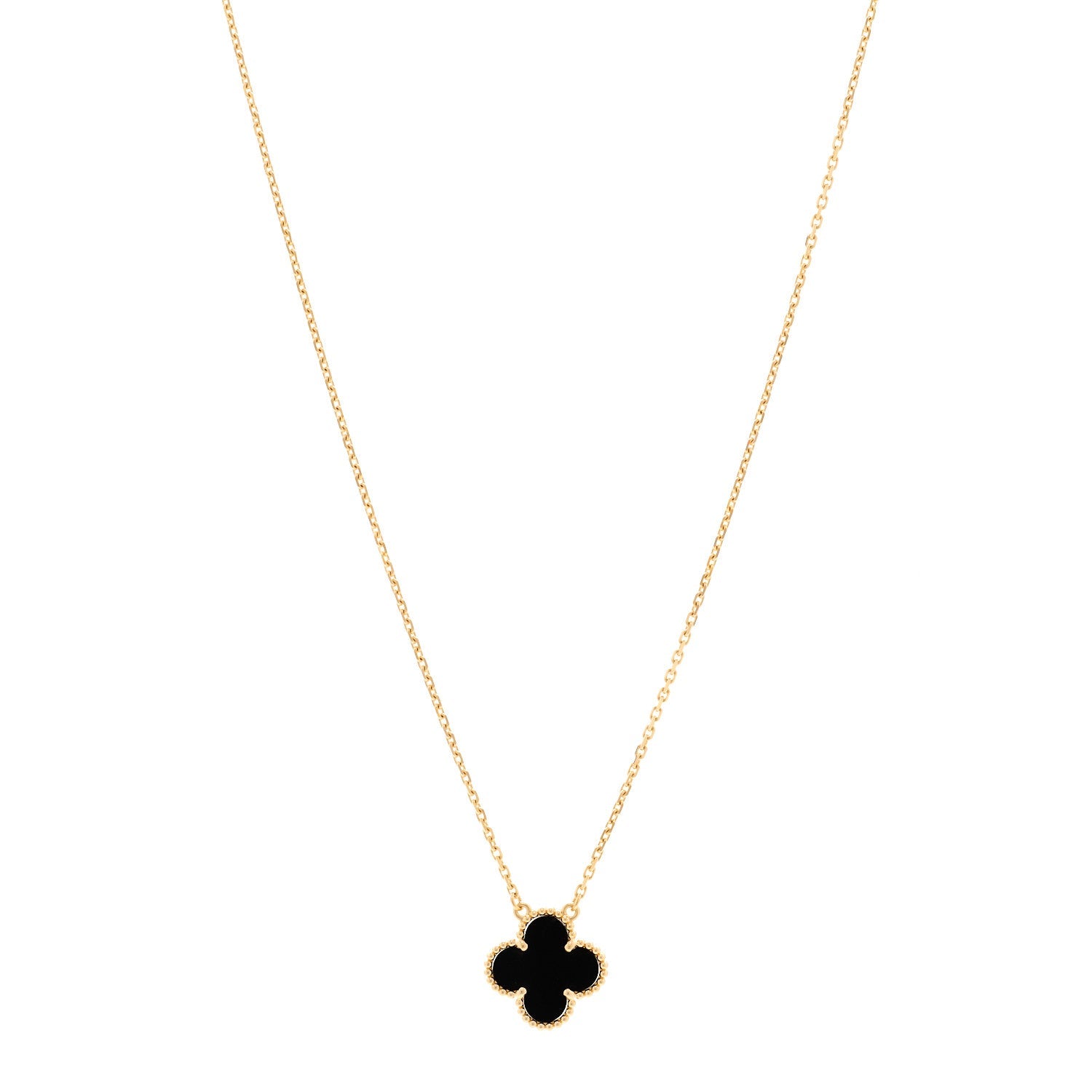 Van Cleef & Arpels 18K Yellow Gold Black Onyx Vintage Alhambra Pendant Necklace 1 of 5