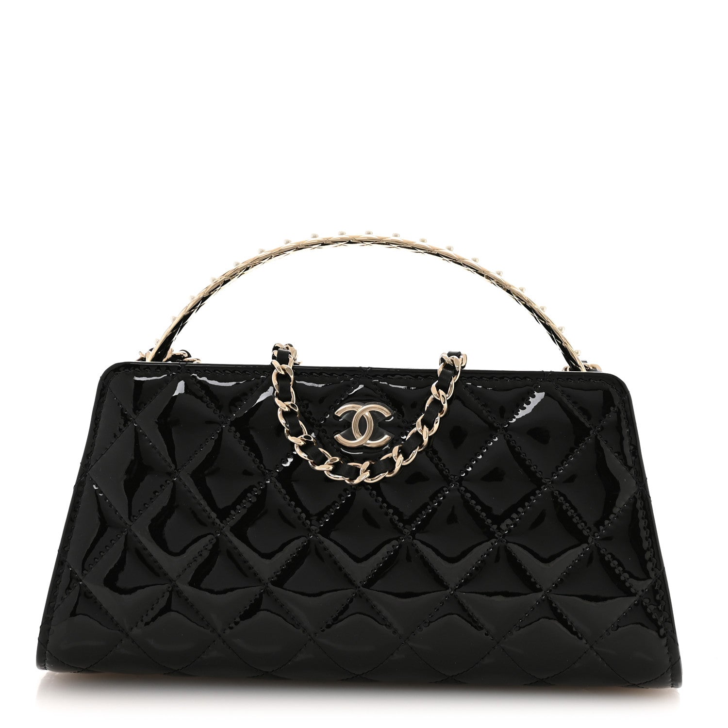 Chanel Patent Calfskin Quilted Pearl Clutch With Chain Black 1 of 11