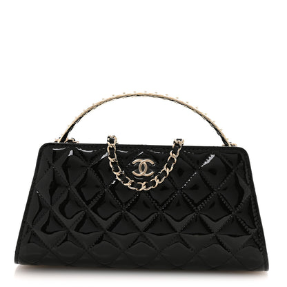 Chanel Patent Calfskin Quilted Pearl Clutch With Chain Black 1 of 11