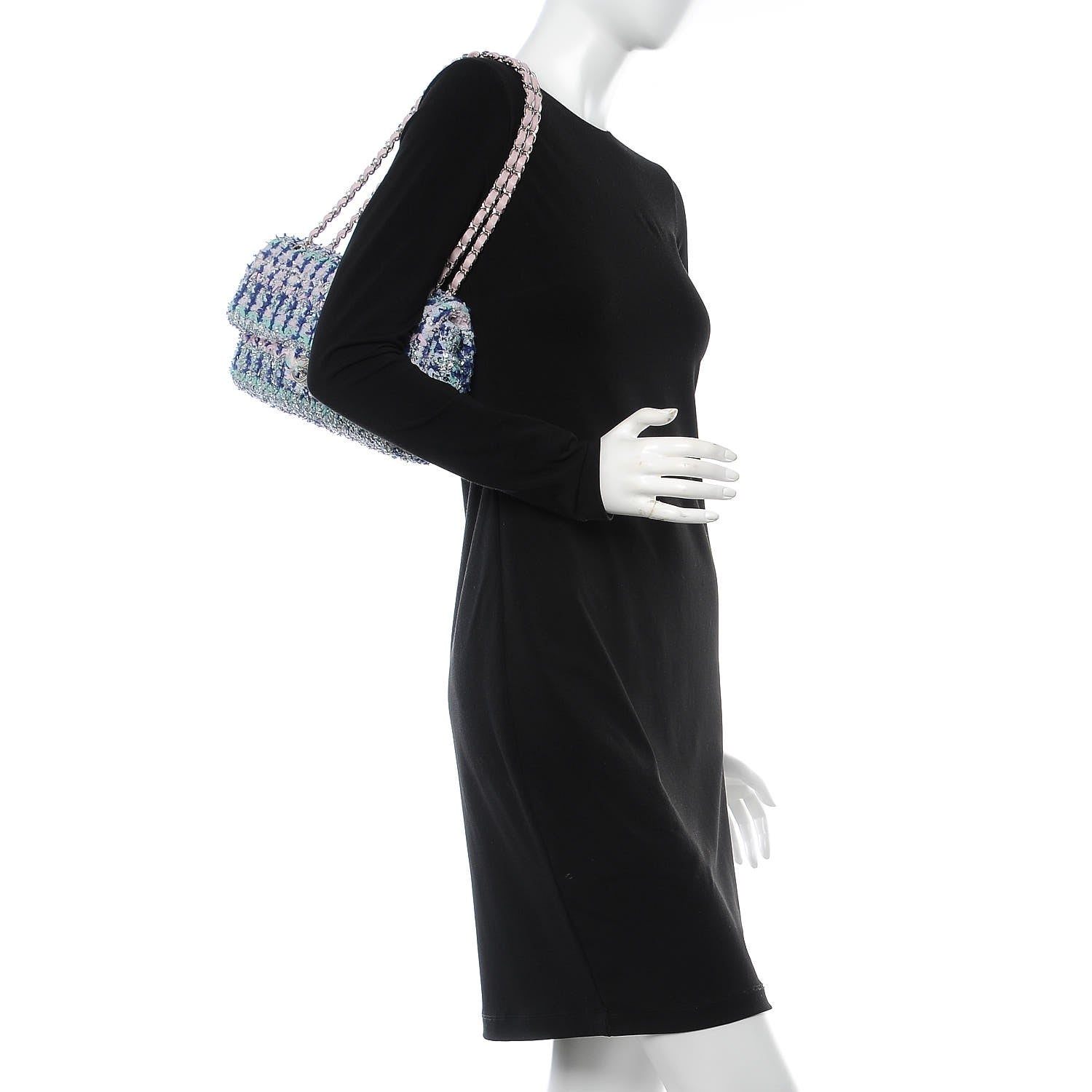 Chanel Tweed Knit Medium Flap Multicolor Pink 2 of 9