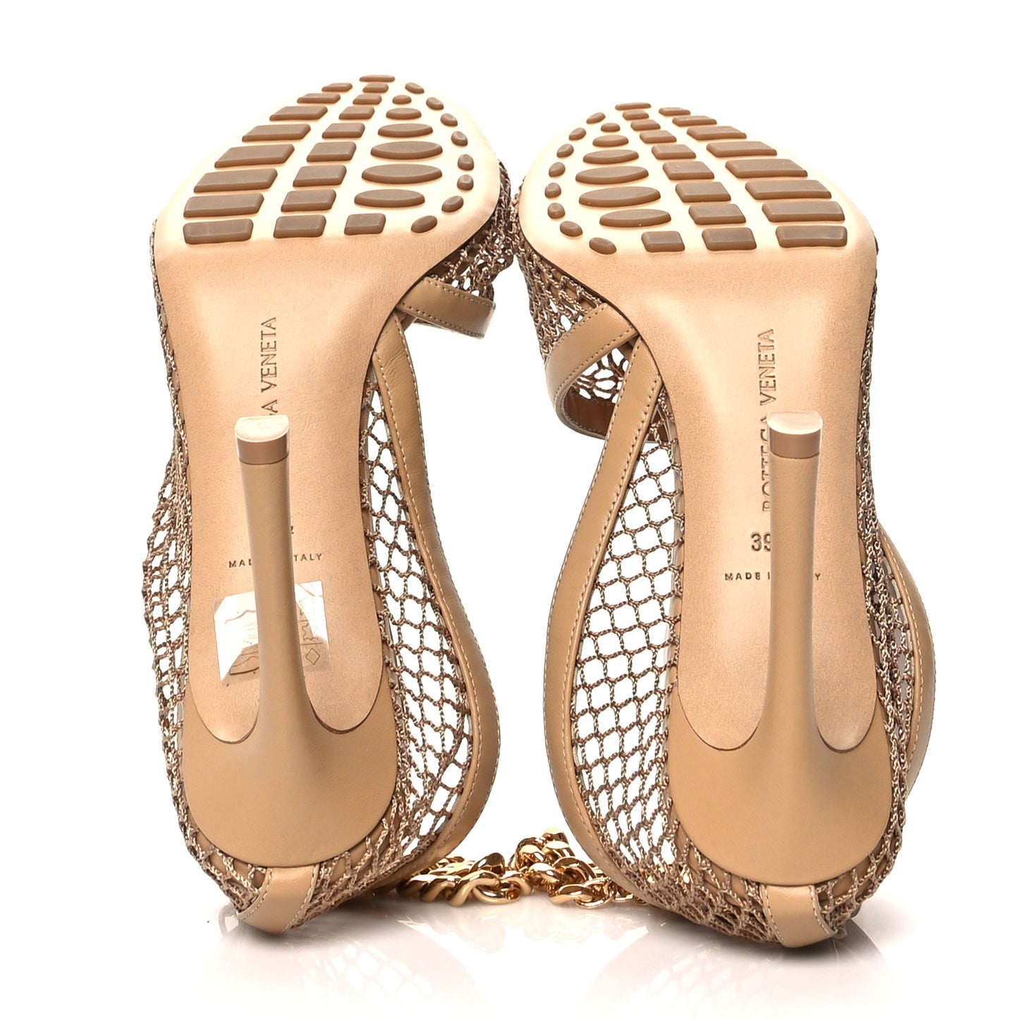 Mesh Nappa Chunky Chain Sandals 39.5 Beige Pony