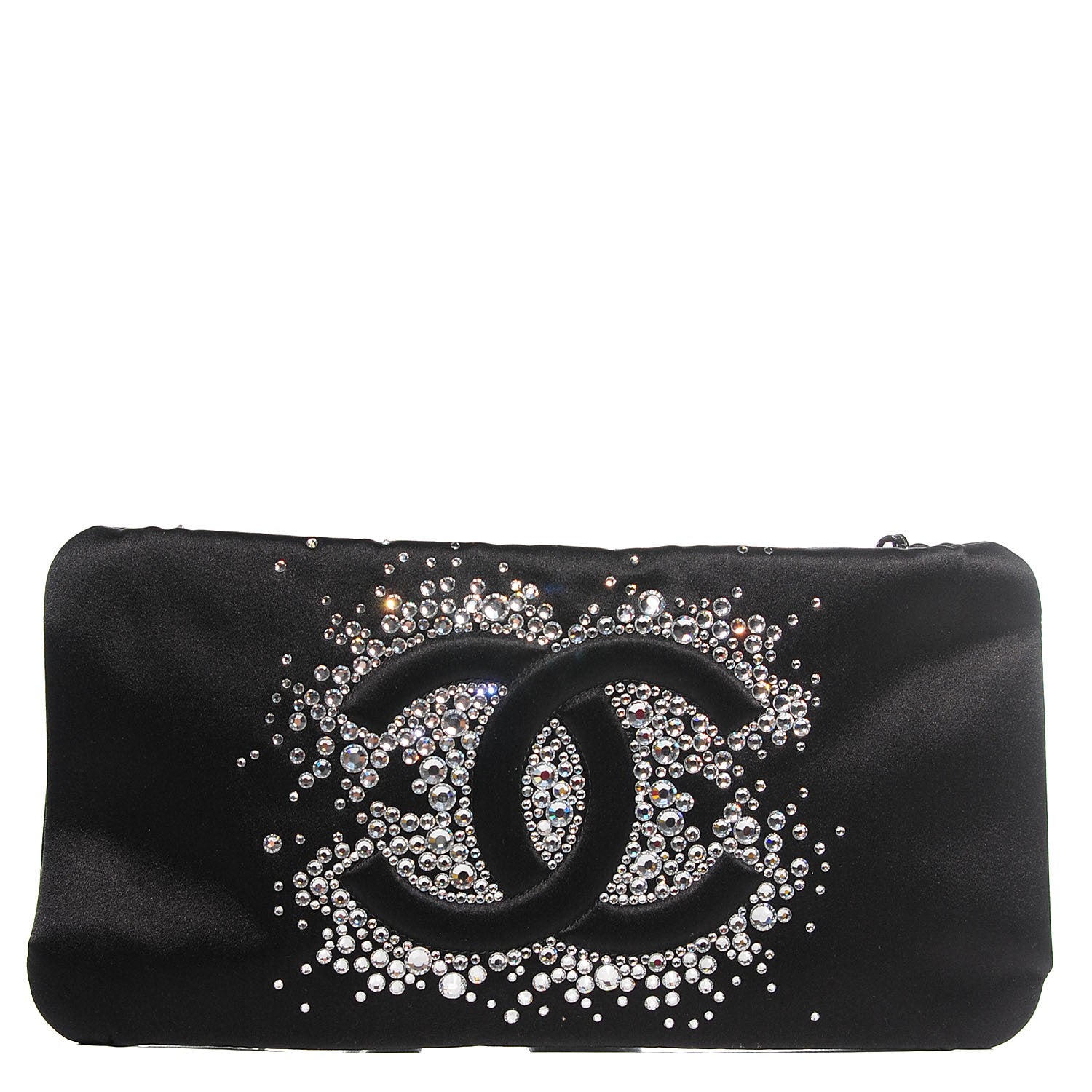 Chanel Satin Diamante Evening Clutch Bag Black 1 of 7