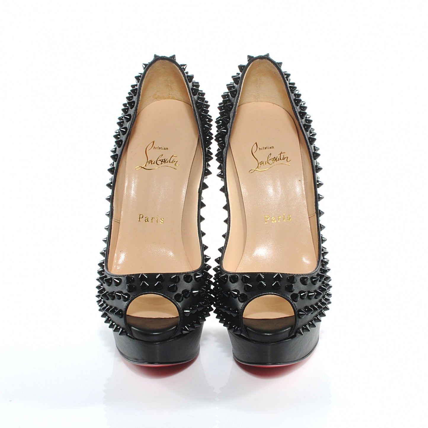 Calfskin Lady Peep Spikes VIP 150 Pumps 37.5 Black