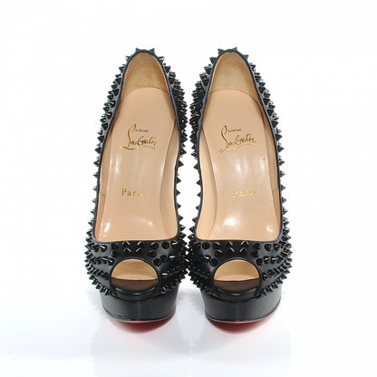 Christian Louboutin Calfskin Lady Peep Spikes VIP 150 Pumps 37.5 Black 2 of 6