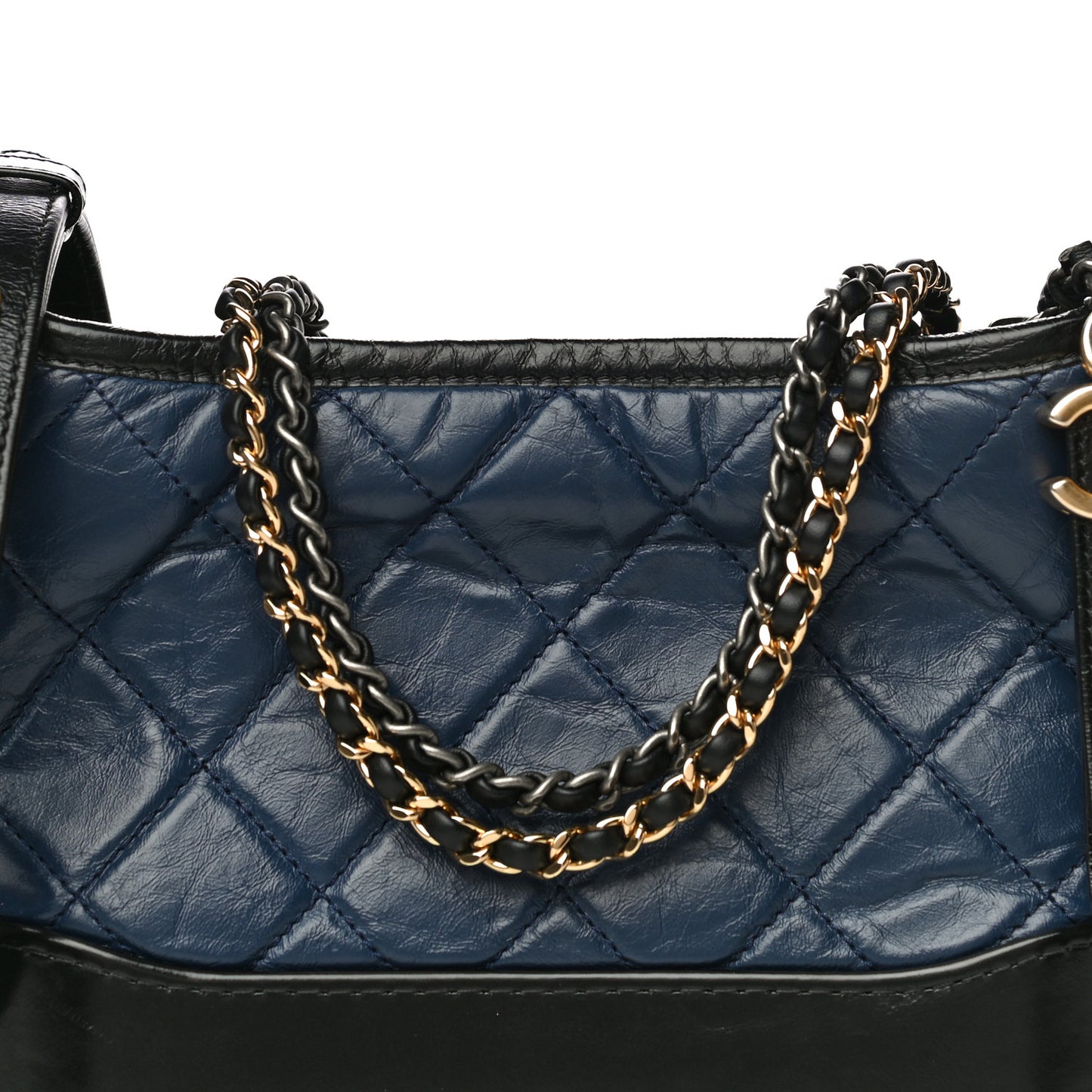 Aged Calfskin Quilted Small Gabrielle Hobo Navy Black