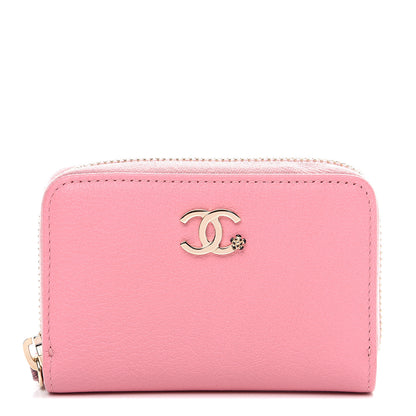 Chanel Goatskin Camellia Zip Coin Purse Pink 1 of 8