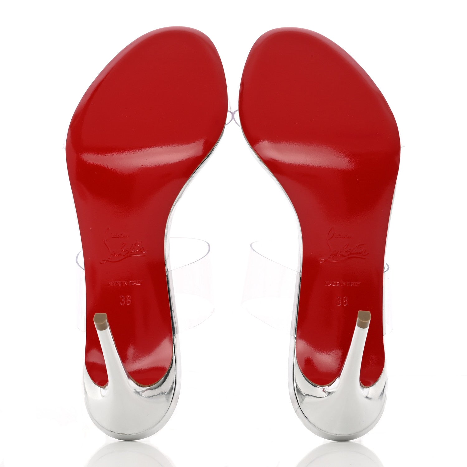 Christian Louboutin Metallic Patent PVC Just Nothing 85 Slide Sandals 38 Silver 5 of 11