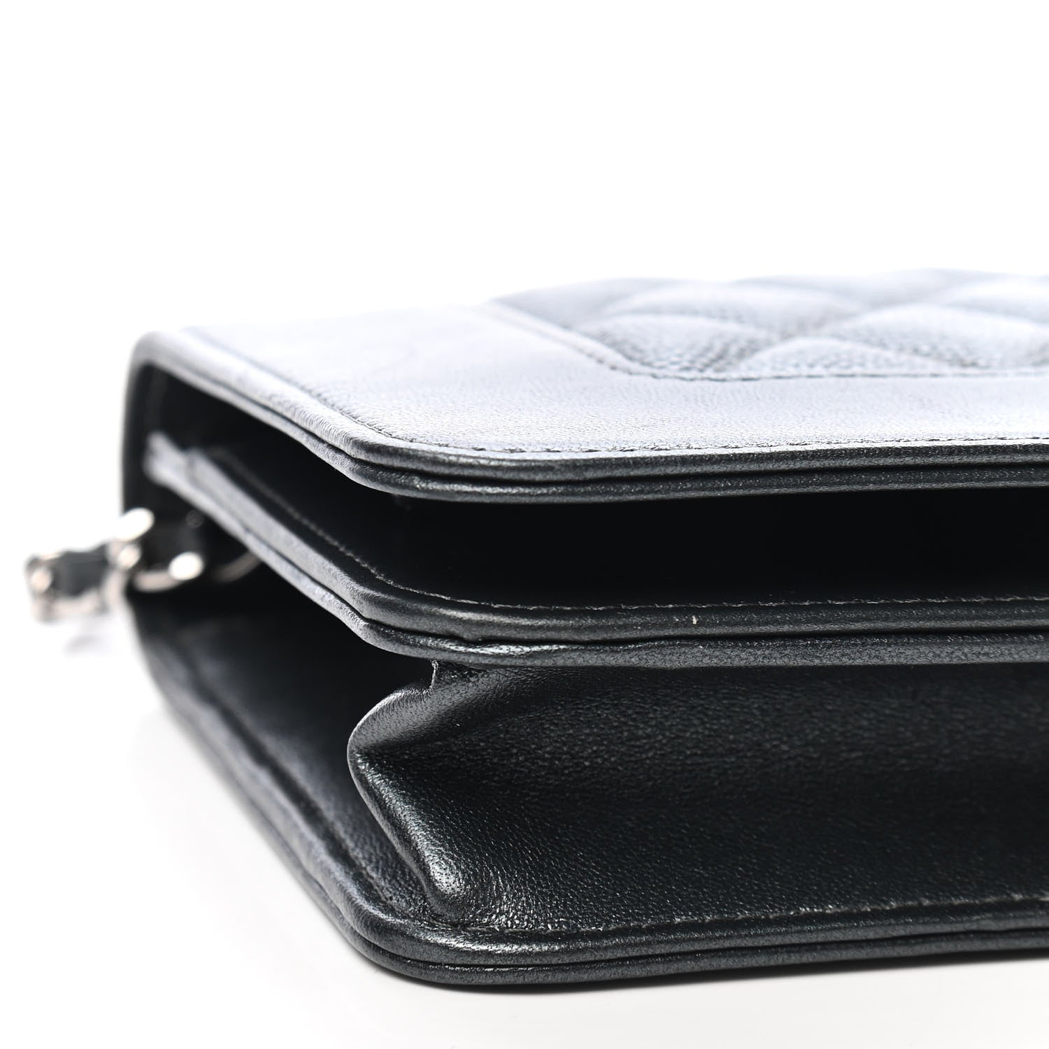 Chanel Metallic Caviar Chevron Quilted Vintage Mademoiselle Wallet On Chain WOC Charcoal 8 of 9
