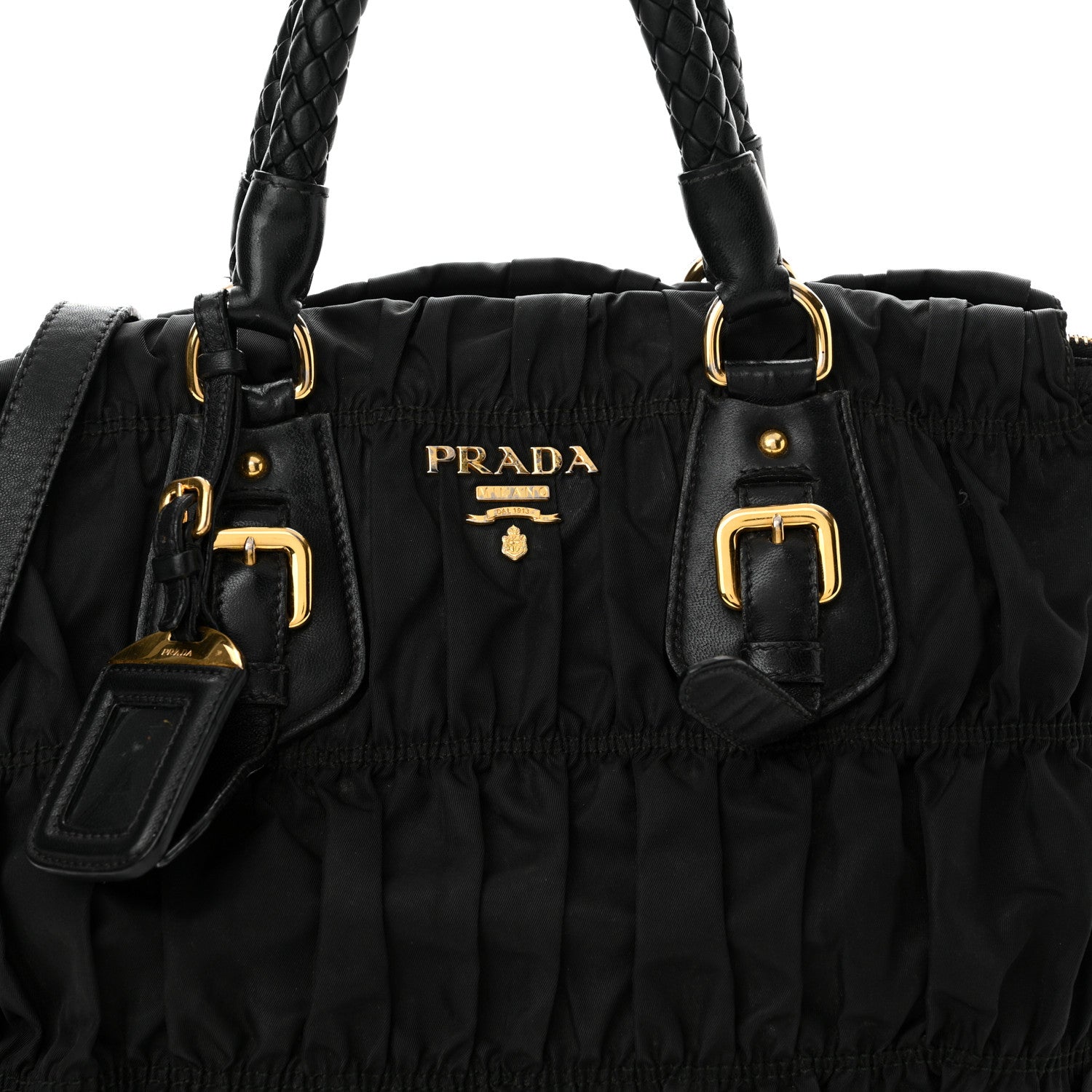 Prada Tessuto Nylon Nappa Braided Gaufre Shopping Satchel Black 8 of 18
