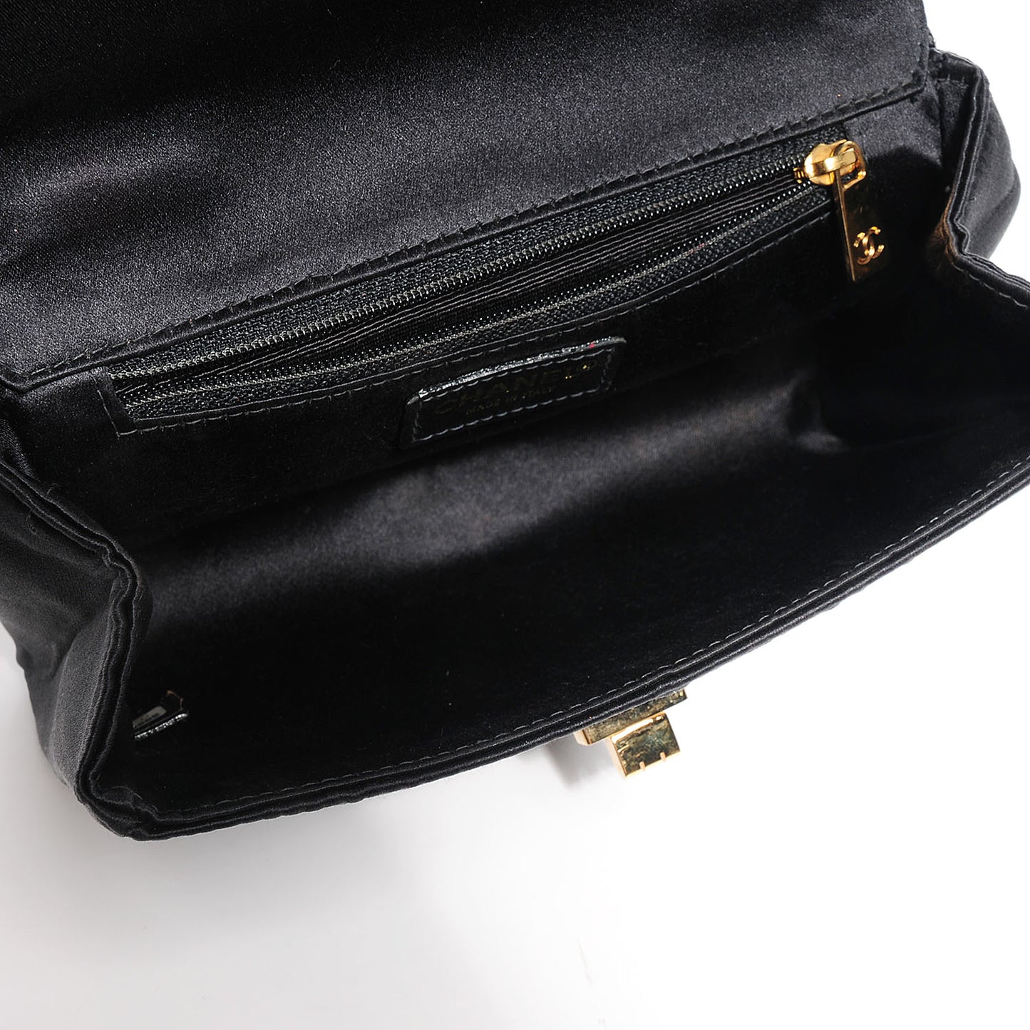 Satin Mademoiselle Flap Bag Black