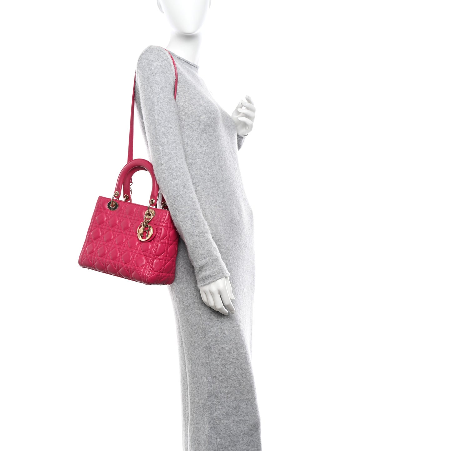 CHRISTIAN DIOR Lambskin Cannage Medium Lady Dior Fuchsia