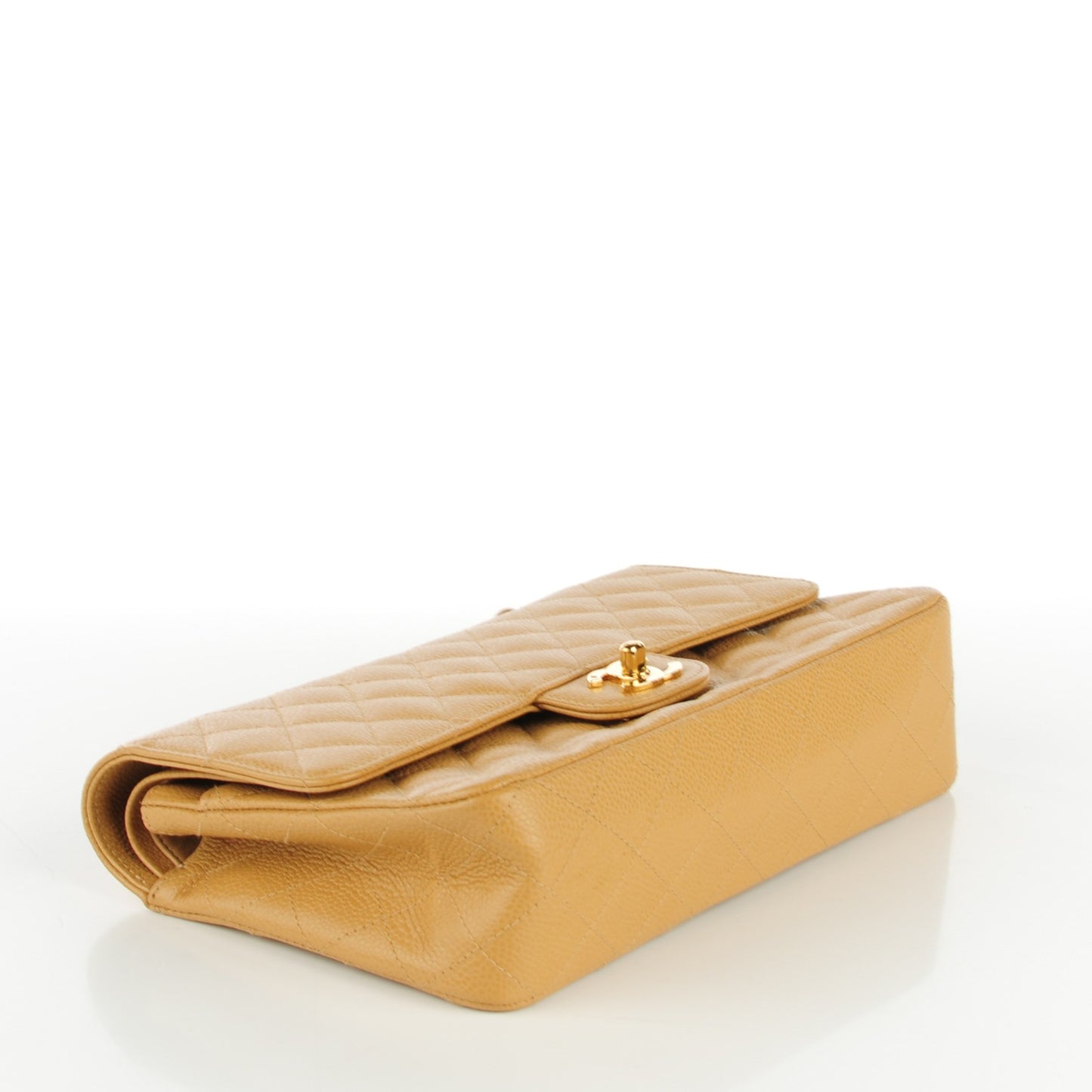 Caviar Quilted Medium Double Flap Beige