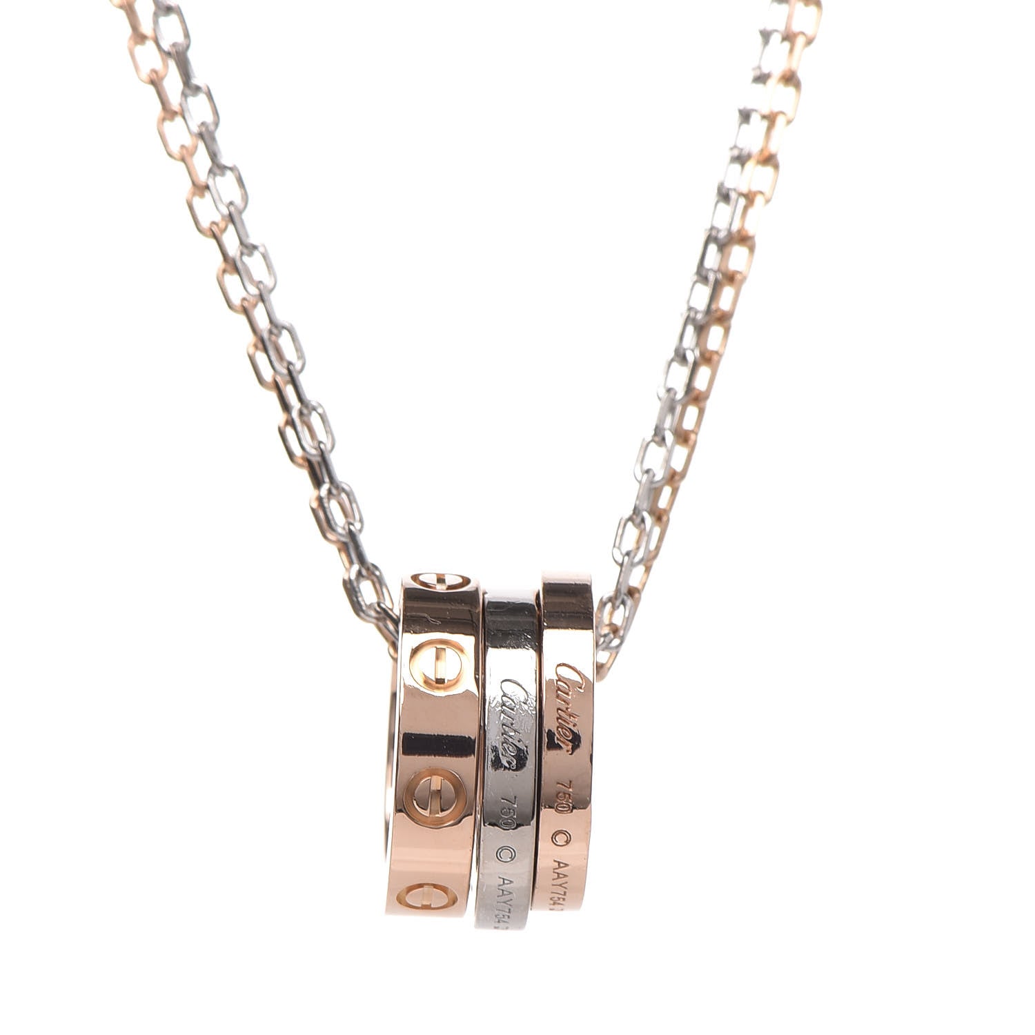 Cartier 18K White Pink Gold Diamond Three Ring LOVE Pendant Necklace 6 of 12