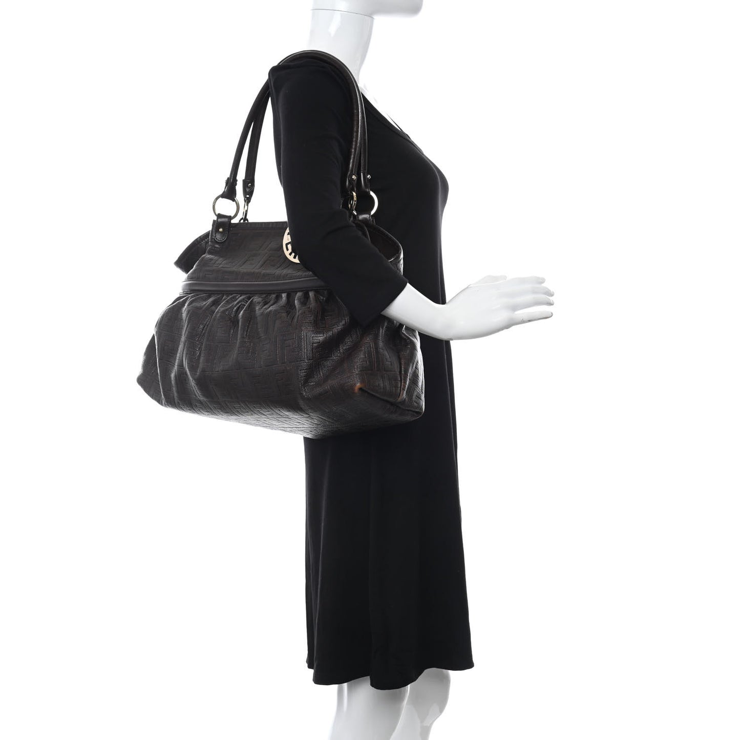 Vitello Bottalato FF Embossed Large Chef Shopper Tote Chocolate