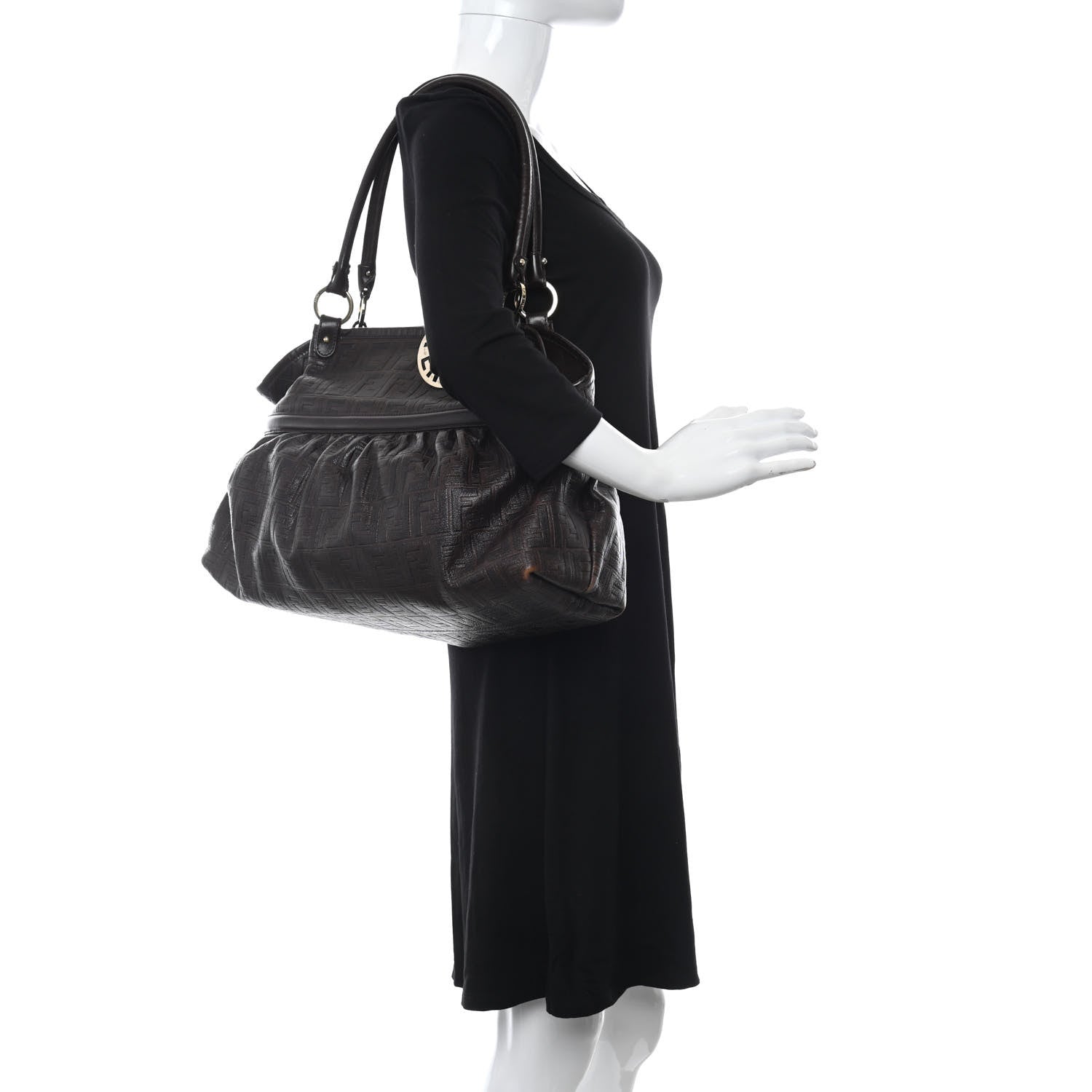 Fendi Vitello Bottalato FF Embossed Large Chef Shopper Tote Chocolate 2 of 22