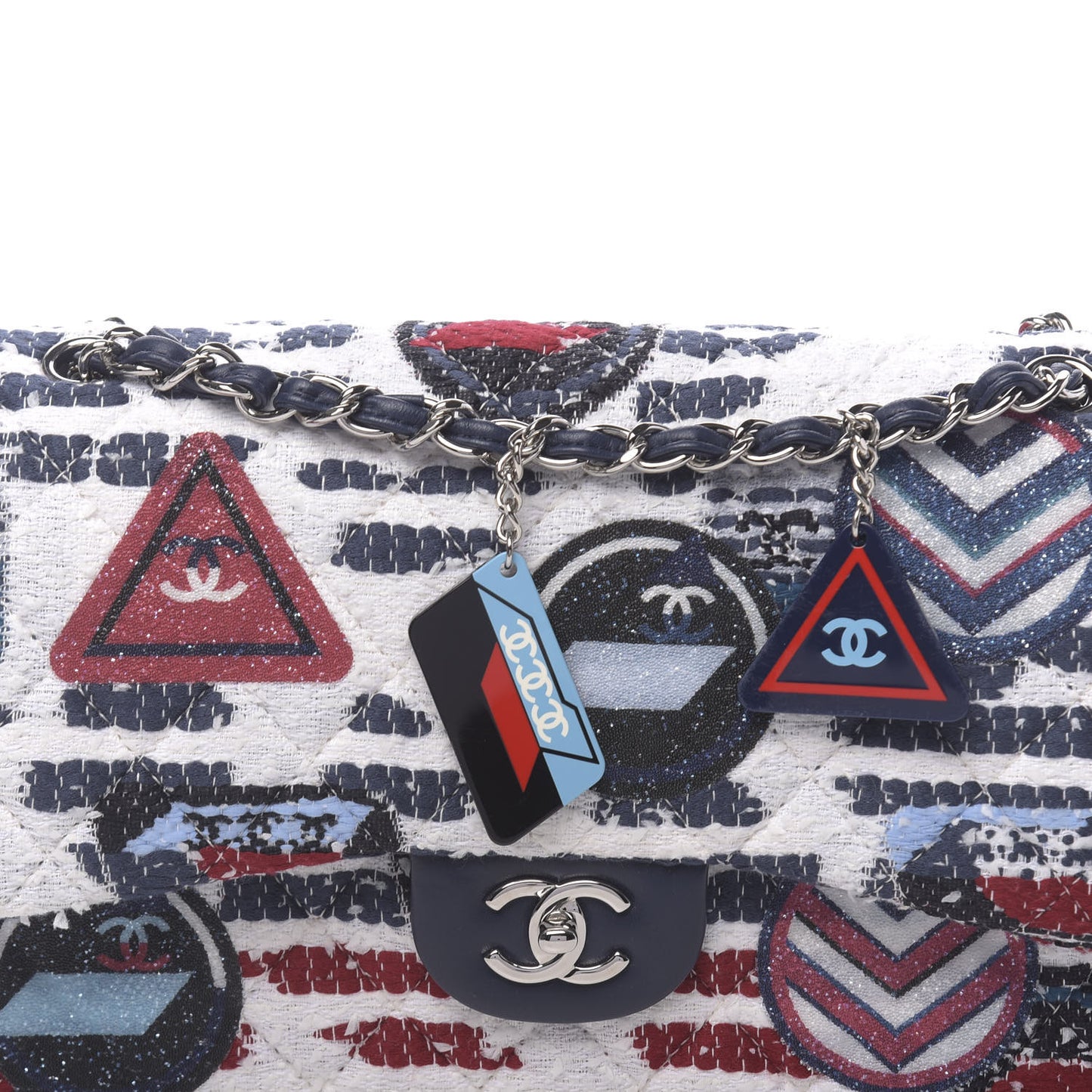 Tweed Airline Printed Jumbo Double Flap White Navy Red Peacock