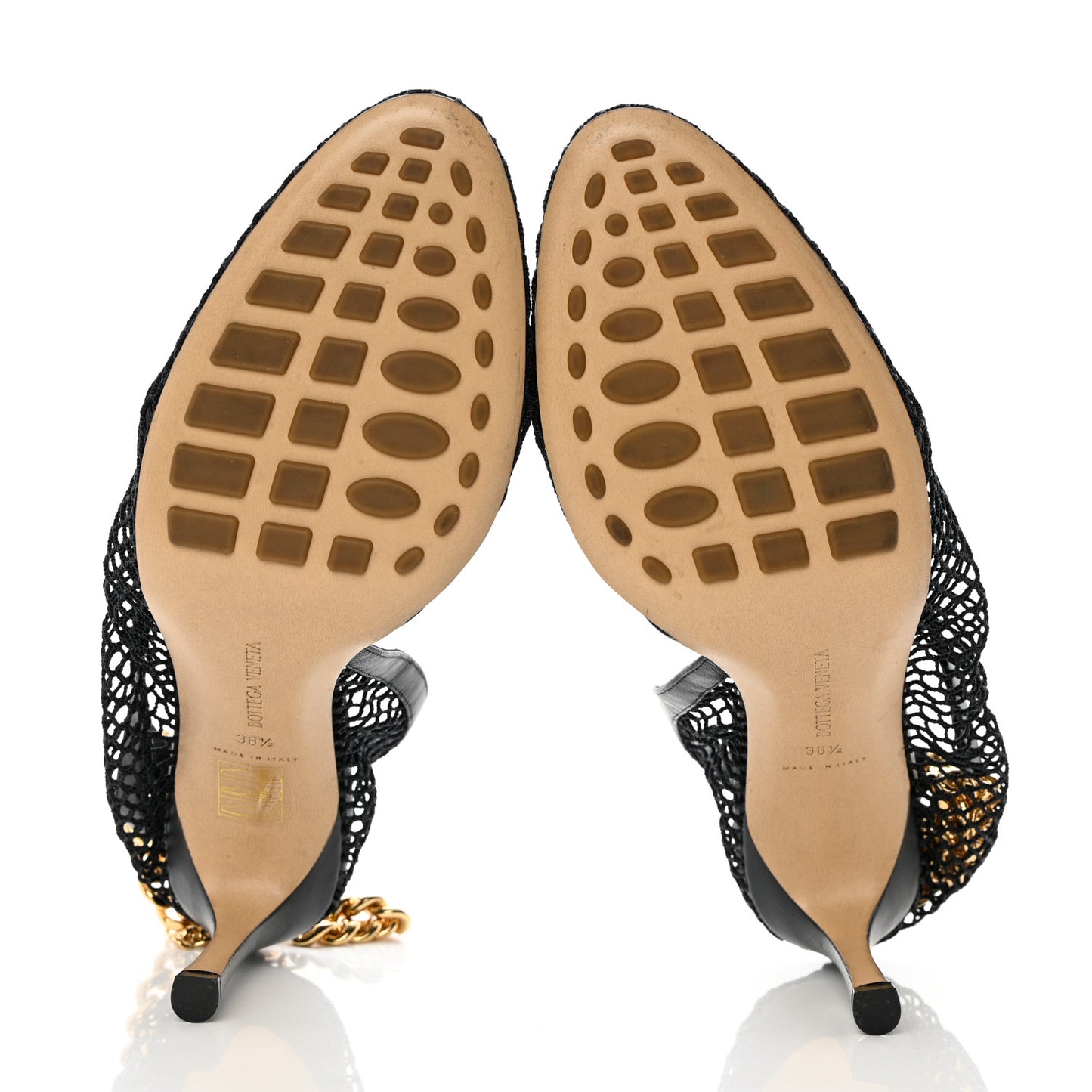 Mesh Calfskin Chain Stretch Pumps 38.5 Black