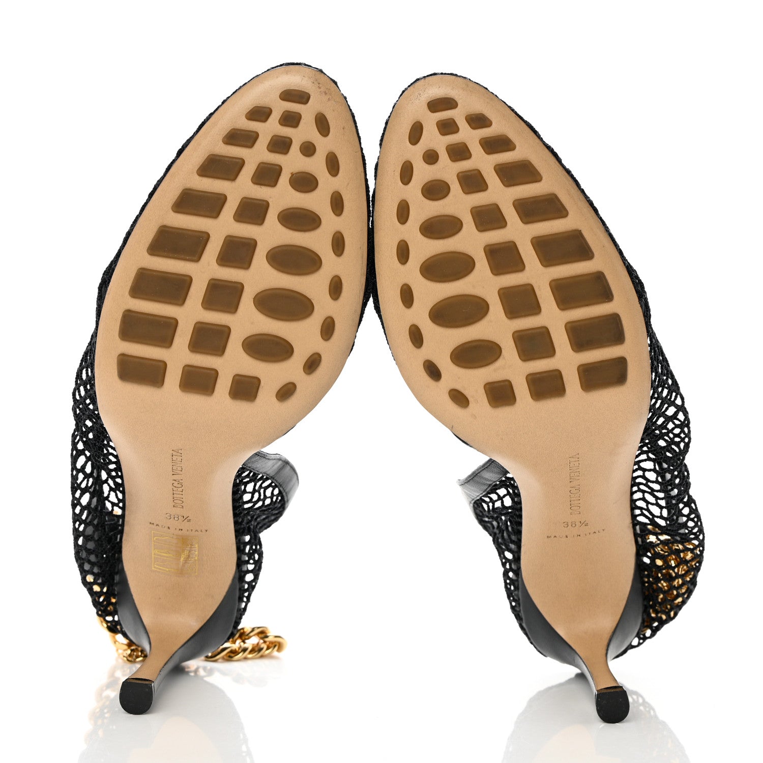 Bottega Veneta Mesh Calfskin Chain Stretch Pumps 38.5 Black 9 of 16