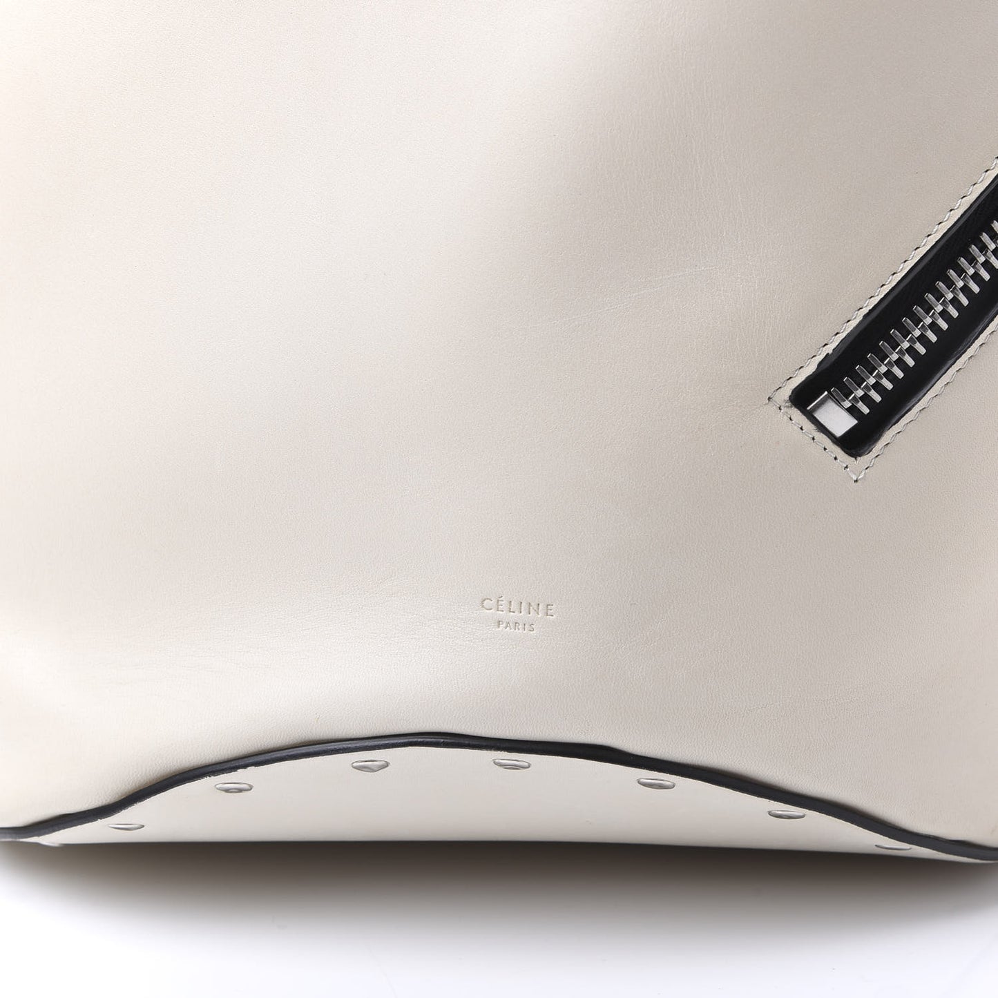 Natural Calfskin Biker Bucket Shoulder Bag White