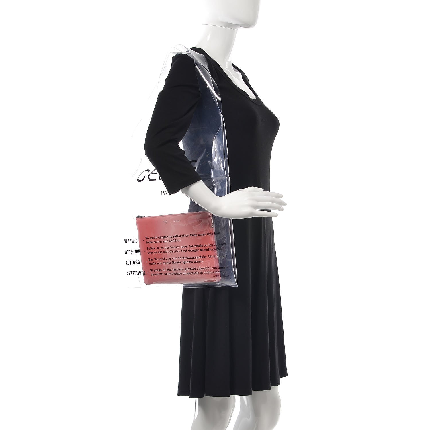 Celine Plastic Bag with Cloudy Lambskin Solo Zip Pouch Clutch Pink 2 of 8