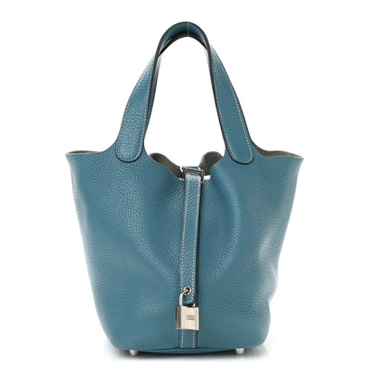 Hermes Taurillon Clemence Picotin Lock 18 PM Blue Jean 1 of 12