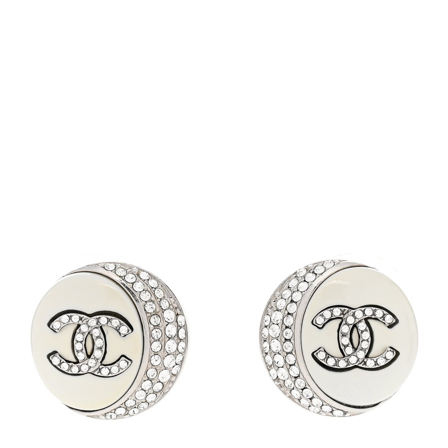 Pearl Crystal CC Round Earrings Silver