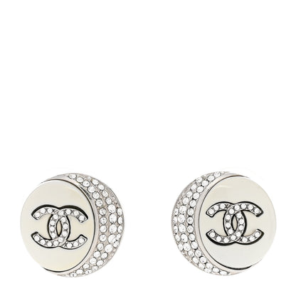 Chanel Pearl Crystal CC Round Earrings Silver 1 of 5