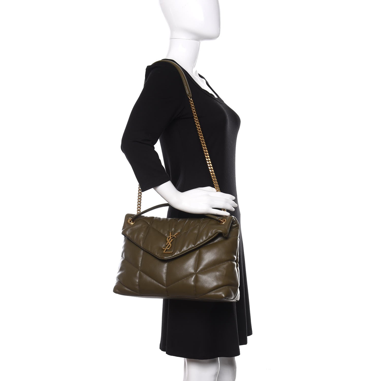 Saint Laurent Lambskin Quilted Medium Loulou Puffer Monogram Chain Satchel Seaweed 3 of 11