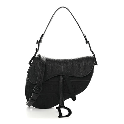 Christian Dior Calfskin Embossed Oblique Saddle Bag With Strap Black 1 of 10