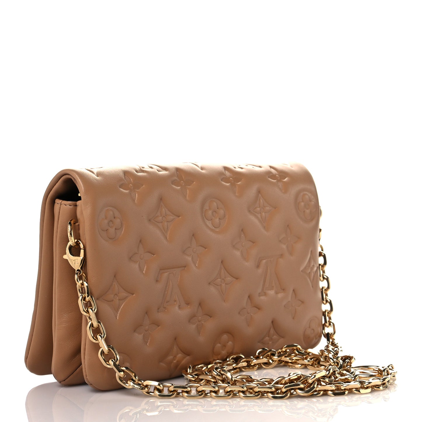 Lambskin Embossed Monogram Pochette Coussin Camel