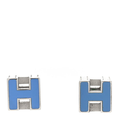 Hermes Palladium Lacquered Cage d'H Earrings Bleu Transat 1 of 7