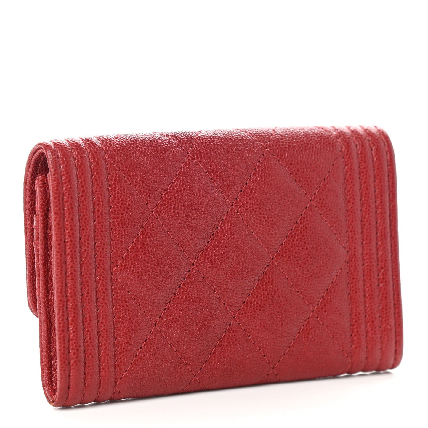 Caviar Quilted Boy Flap Card Holder Wallet Red