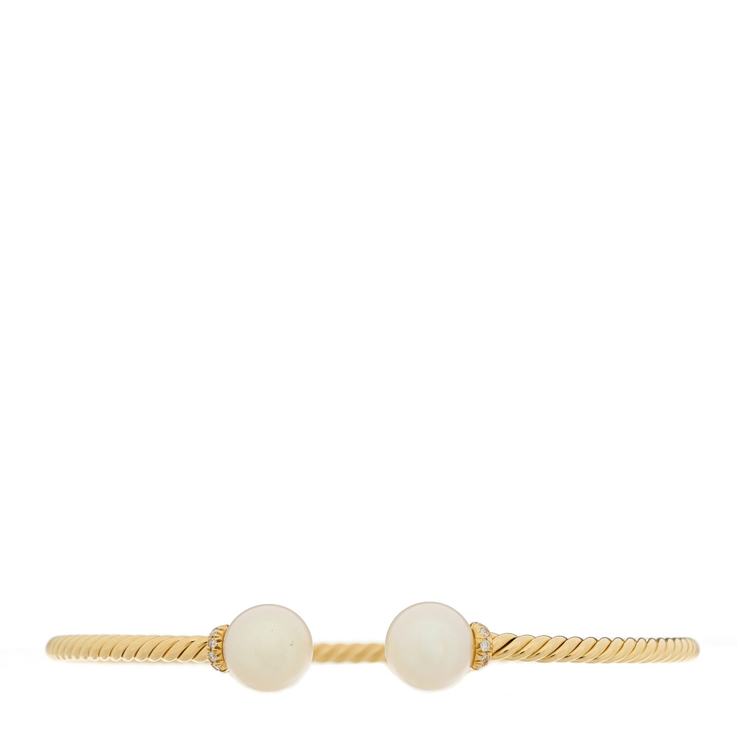 David Yurman 18K Yellow Gold Diamond Pearl 8.5mm Solari Bracelet 1 of 3