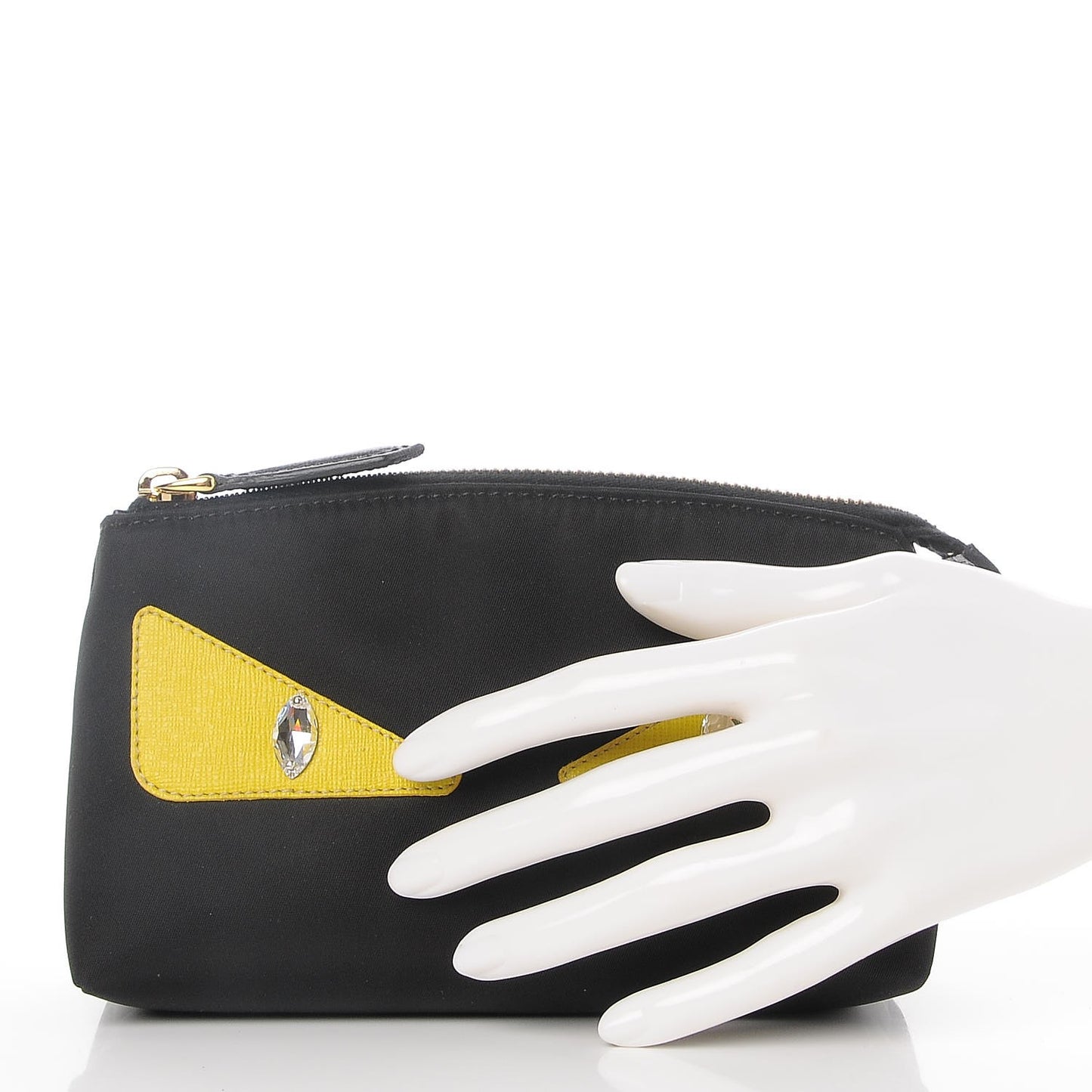 Nylon Vitello Elite Crystal Eye Monster Large Cosmetic Pouch Black Cedro