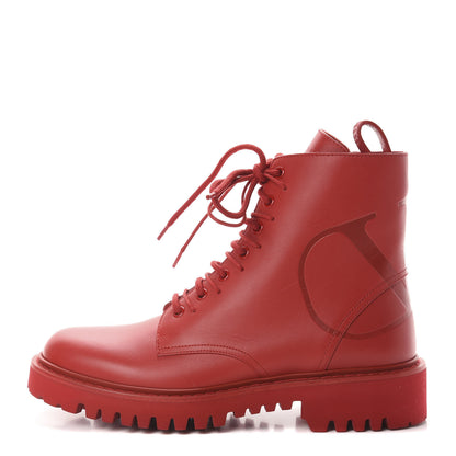 Valentino Garavani Calfskin Womens VLOGO 35mm Combat Boots 39 Rouge Pur 1 of 9